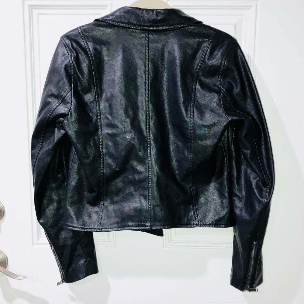 GAP Vegan Faux Leather Bikercore Full Zip Moto Jacket Women’s True Black Small - Picture 13 of 14